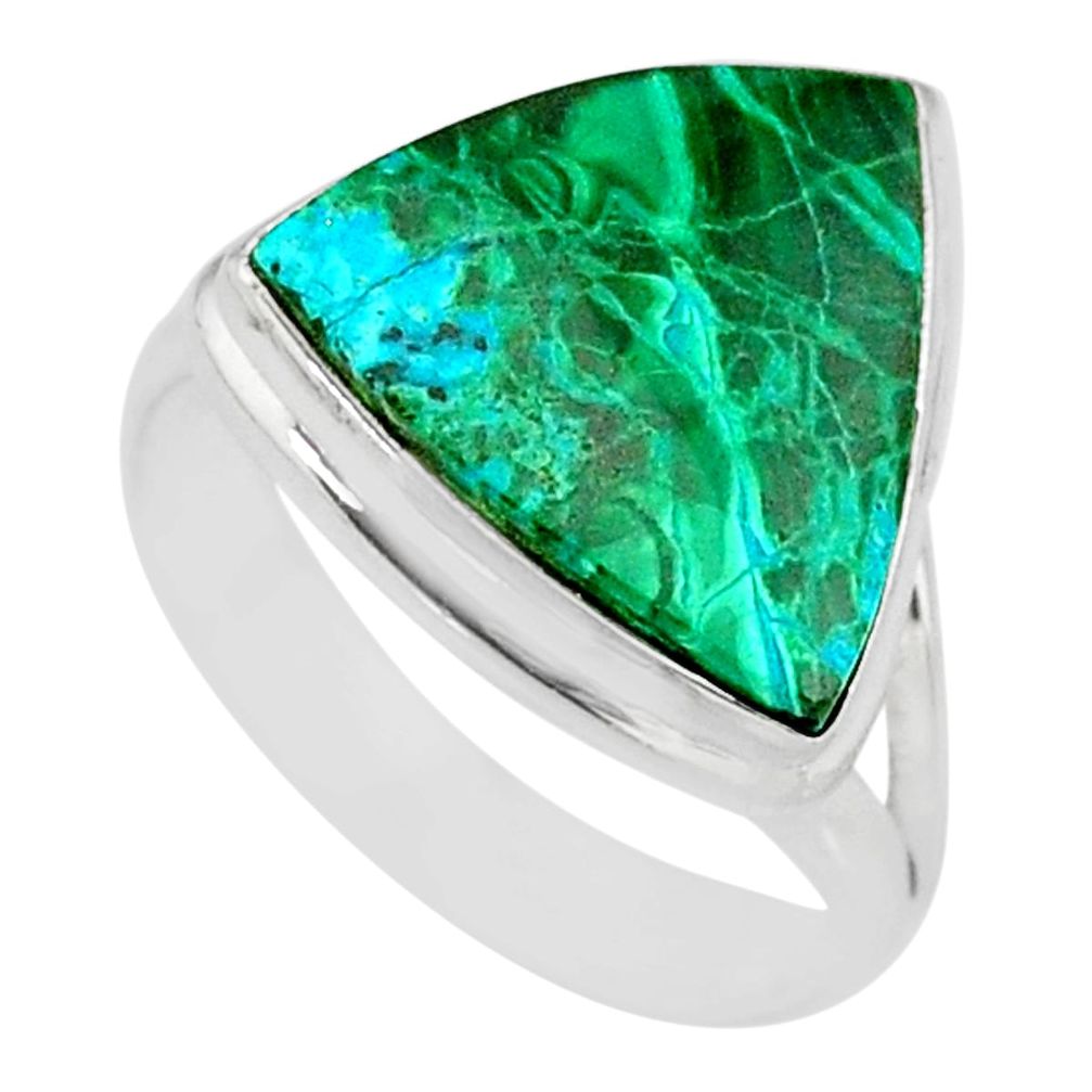 8.94cts natural malachite in chrysocolla silver solitaire ring size 8 r83536