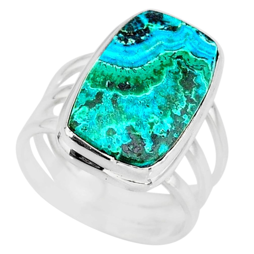 10.64cts natural malachite in chrysocolla silver solitaire ring size 8 r83539