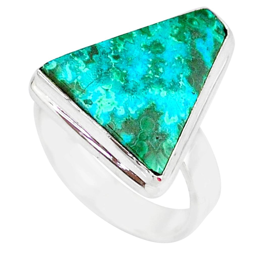 10.81cts natural malachite in chrysocolla silver solitaire ring size 8 r83551