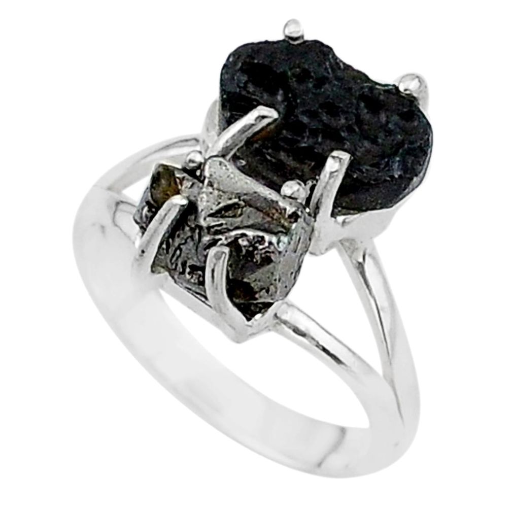 10.41cts natural meteorite tektite campo del cielo 925 silver ring size 8 t14195