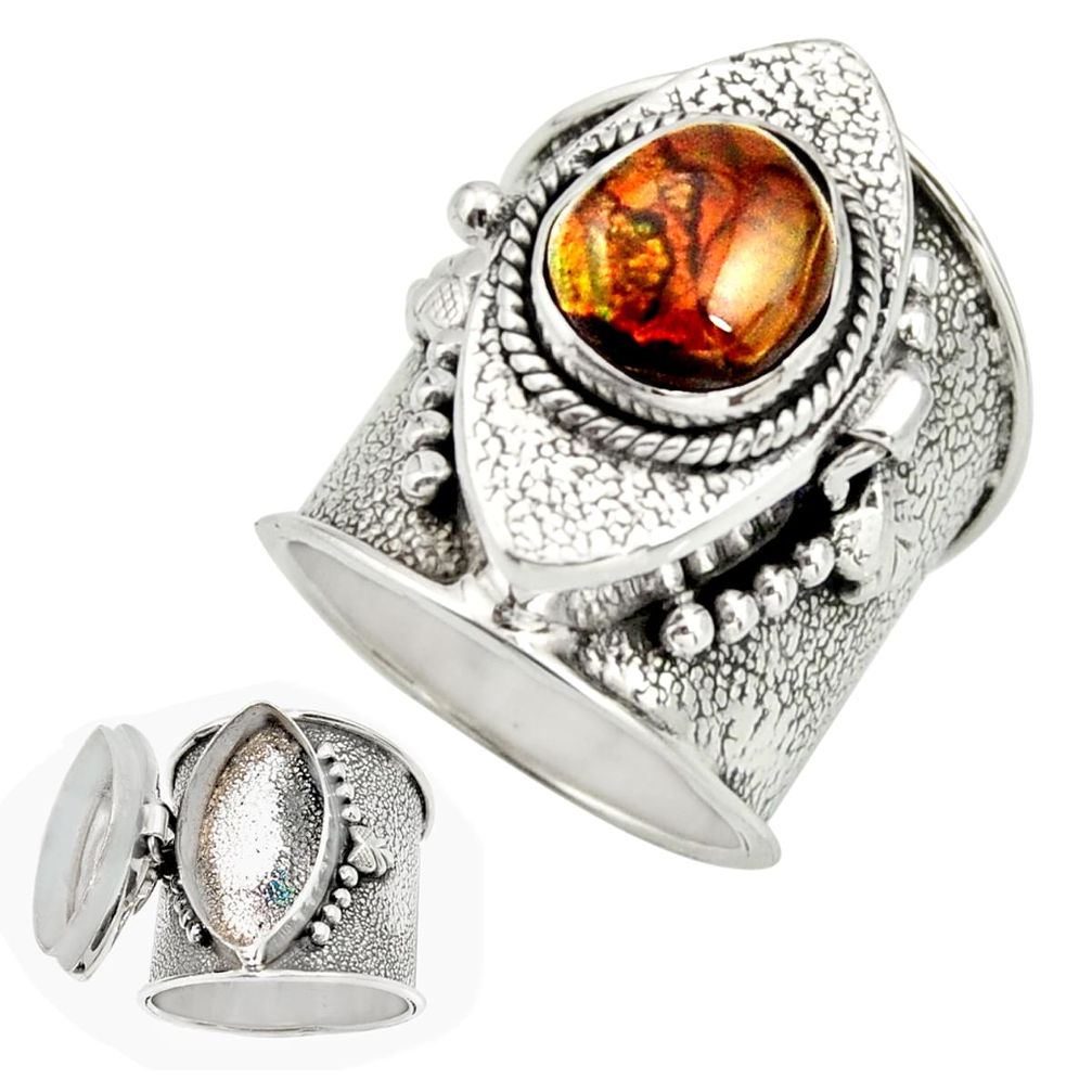 4.33cts natural mexican fire agate 925 silver poison box ring size 7 r26699