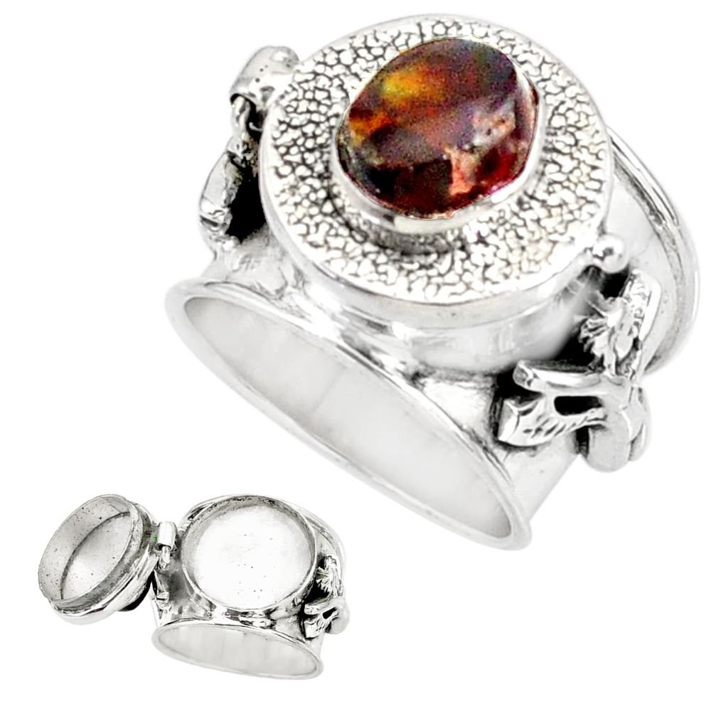 4.17cts natural mexican fire agate 925 silver poison box ring size 7 r88507
