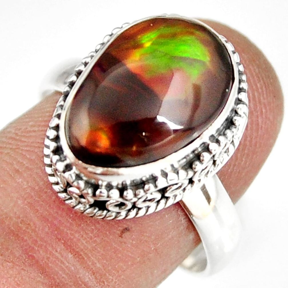 6.32cts natural mexican fire agate 925 silver solitaire ring size 8.5 r19287