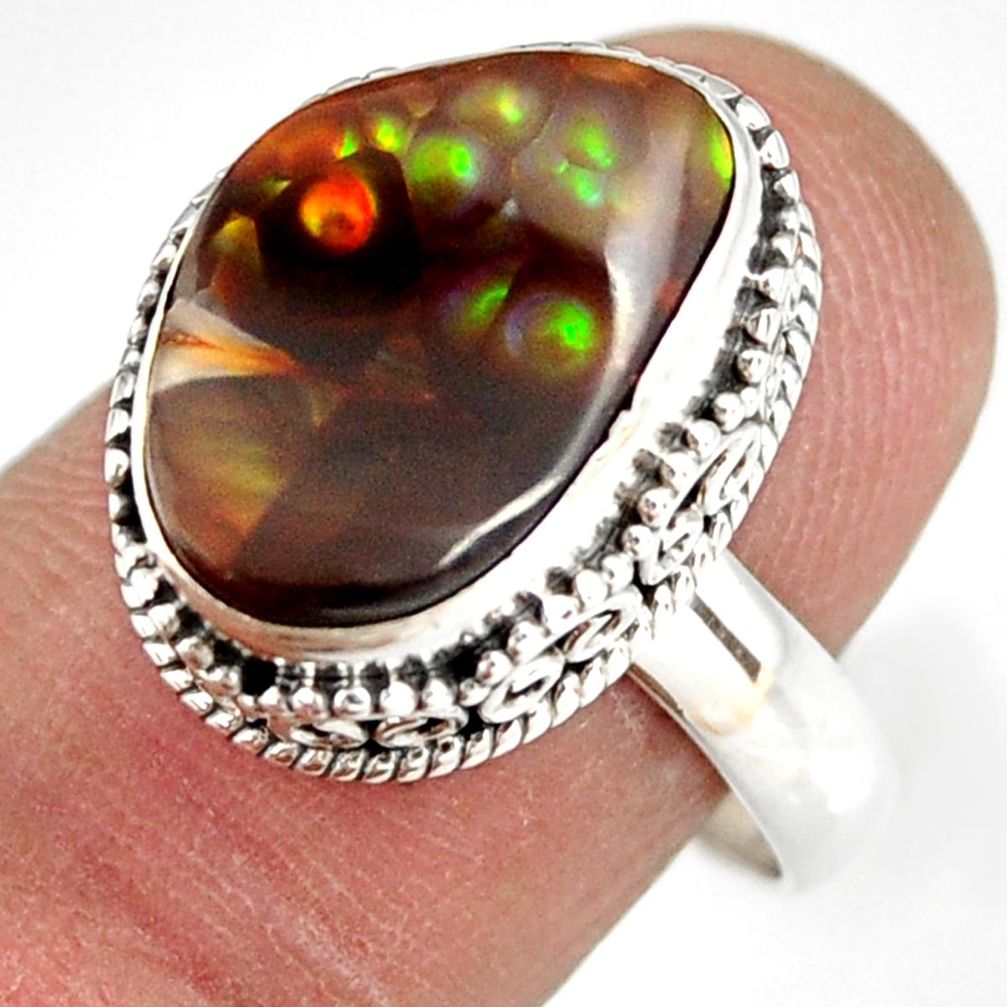 6.79cts natural mexican fire agate 925 silver solitaire ring size 8.5 r19293