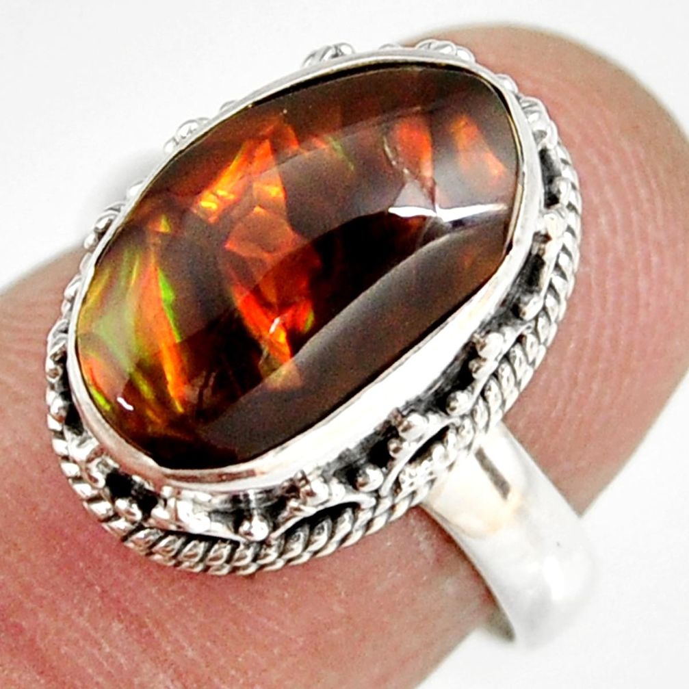 5.75cts natural mexican fire agate 925 silver solitaire ring size 6.5 r19297
