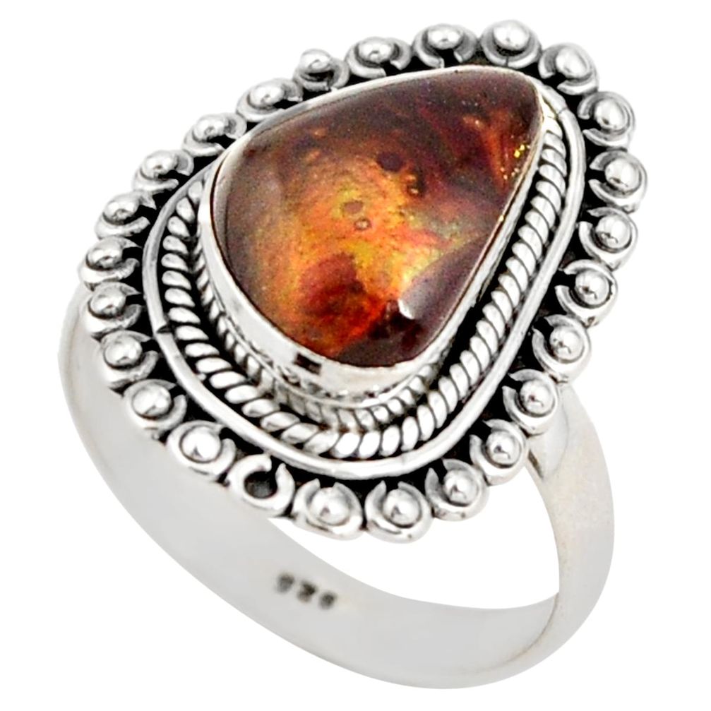 6.83cts natural mexican fire agate 925 silver solitaire ring size 8.5 r21431
