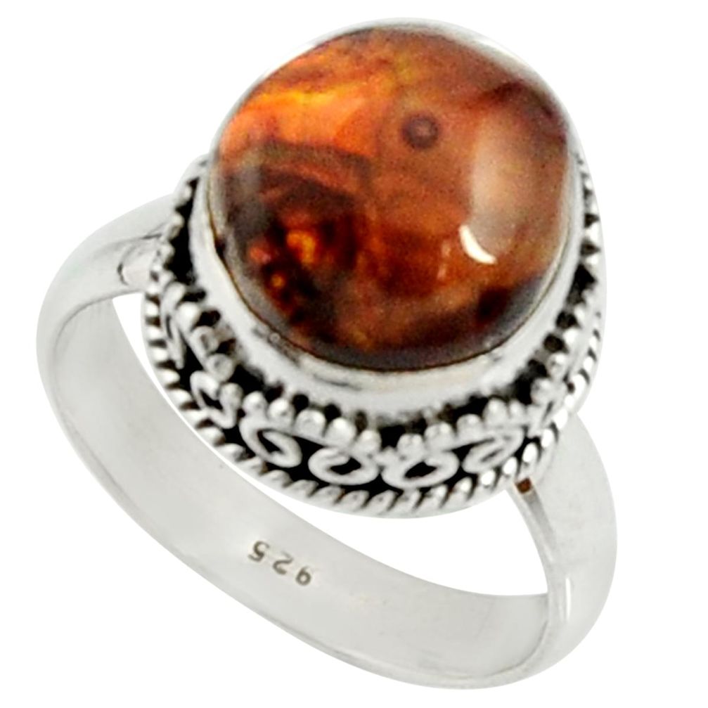 6.33cts natural mexican fire agate 925 silver solitaire ring size 7.5 r22026