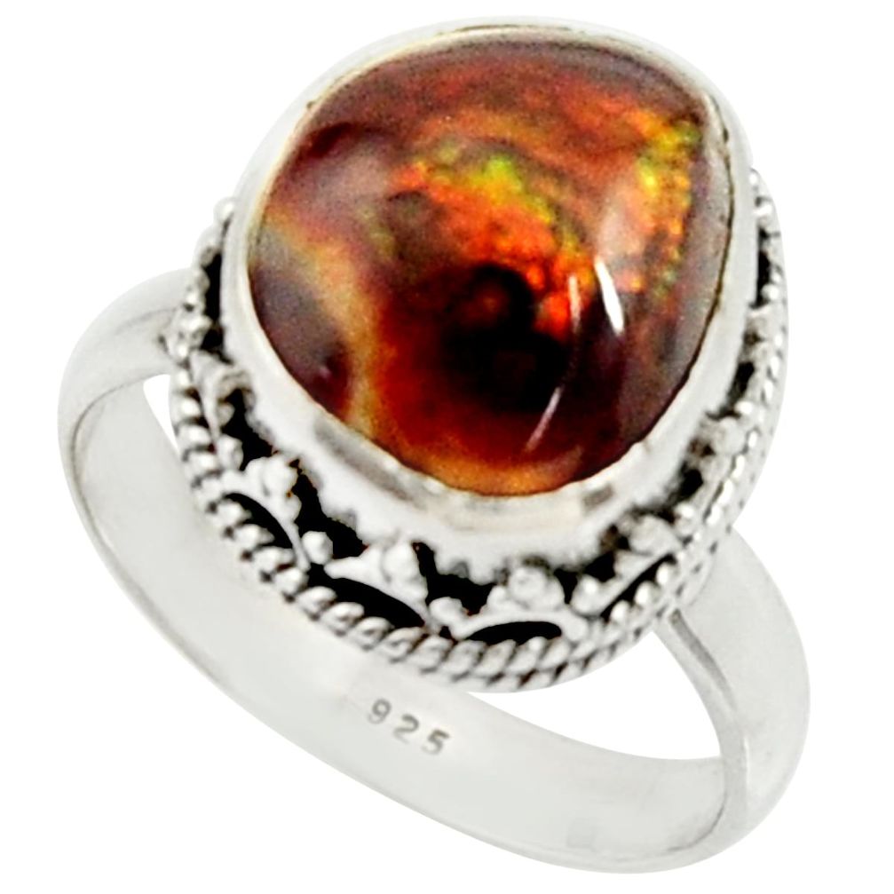 7.13cts natural mexican fire agate 925 silver solitaire ring size 8.5 r22034