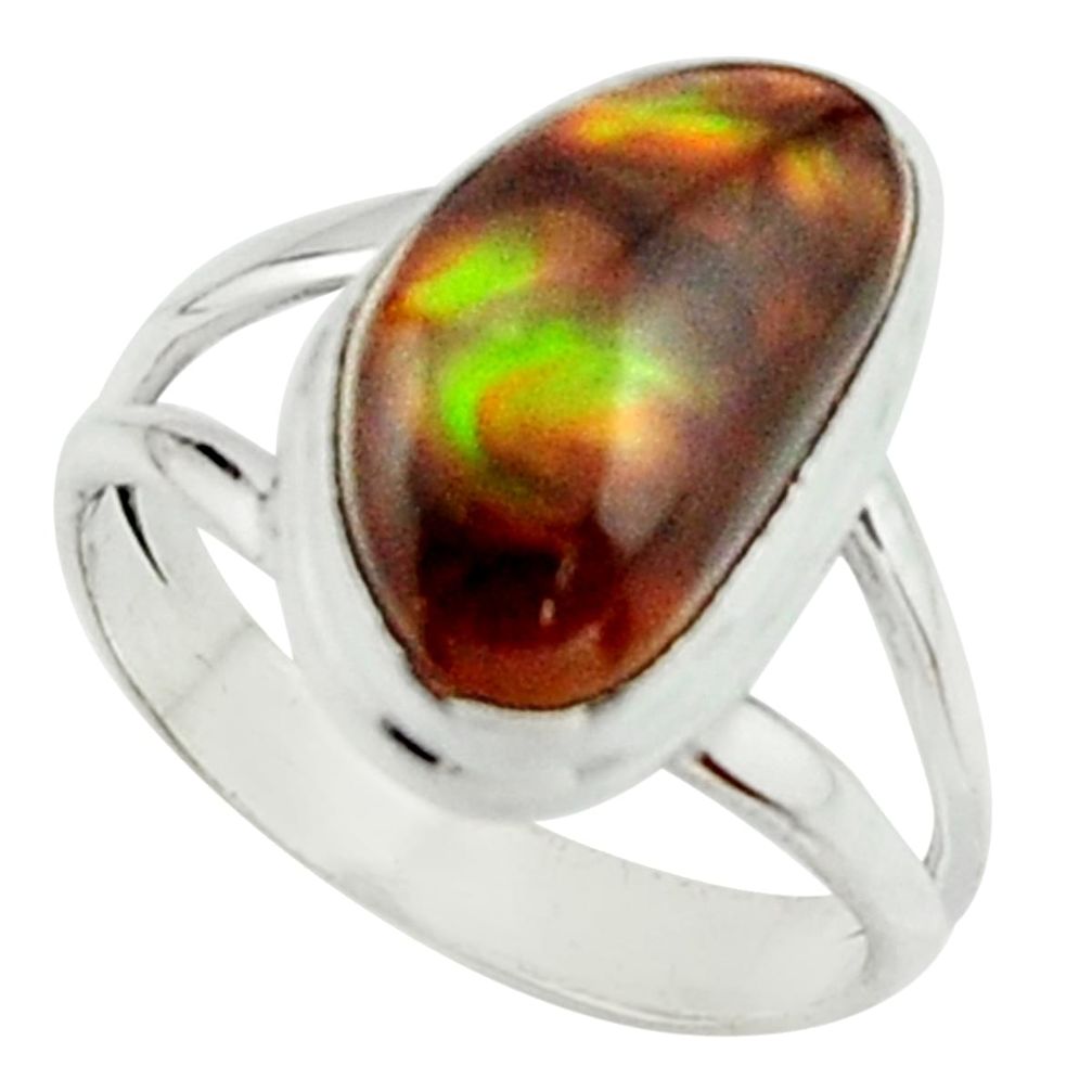 5.53cts natural mexican fire agate 925 silver solitaire ring size 7.5 r22067