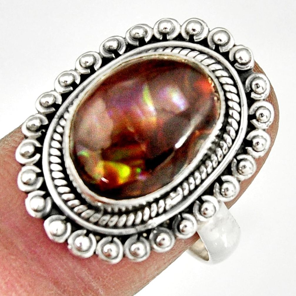 5.75cts natural mexican fire agate 925 silver solitaire ring size 8 r19181