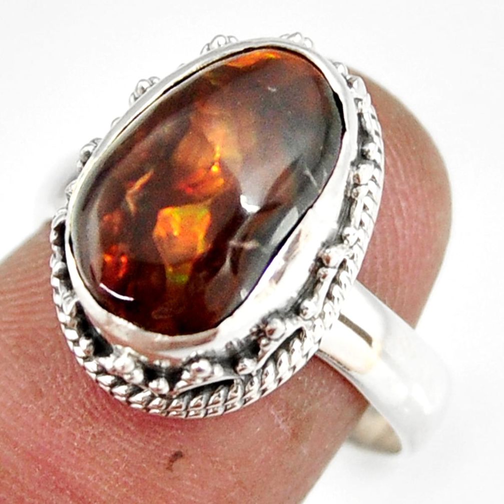 6.08cts natural mexican fire agate 925 silver solitaire ring size 8 r19294