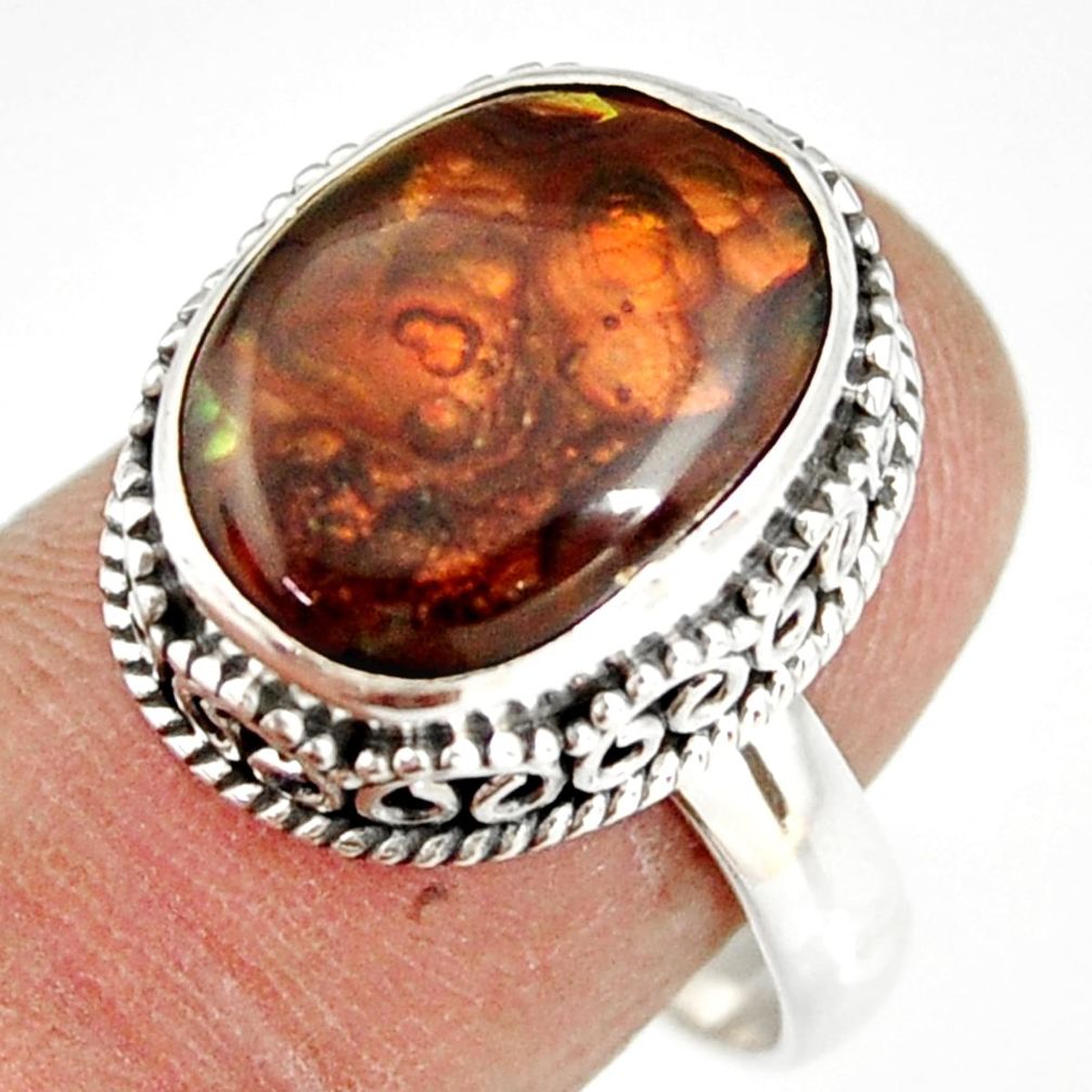 7.32cts natural mexican fire agate 925 silver solitaire ring size 9 r19286