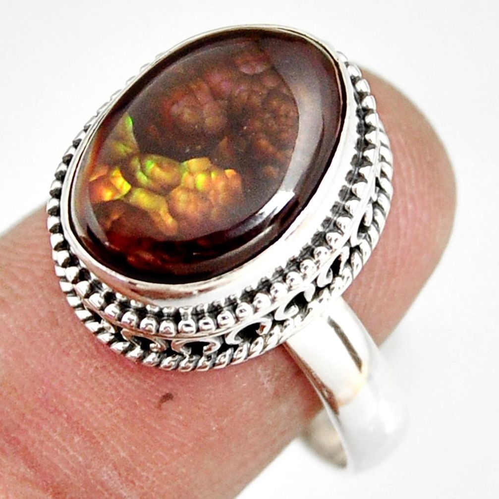 6.79cts natural mexican fire agate 925 silver solitaire ring size 9 r19288