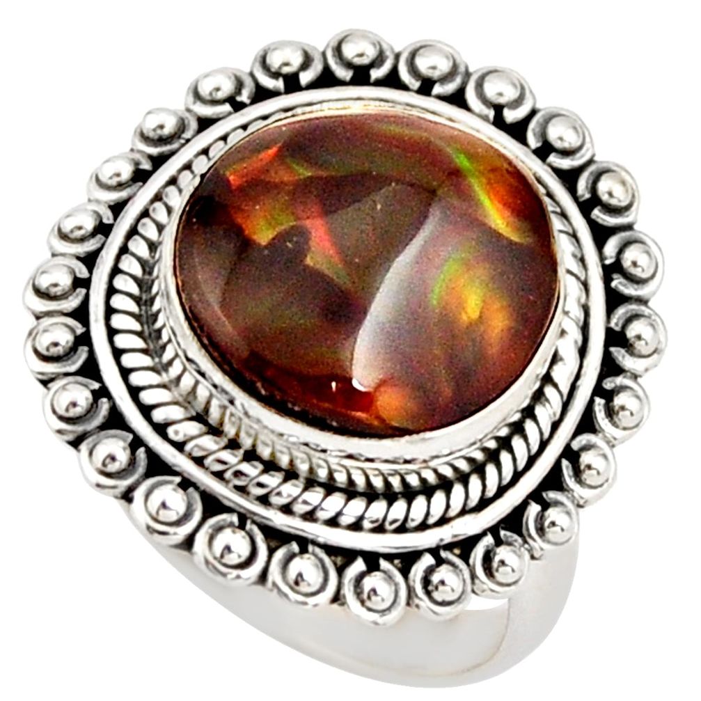 6.74cts natural mexican fire agate fancy 925 silver solitaire ring size 7 r21439