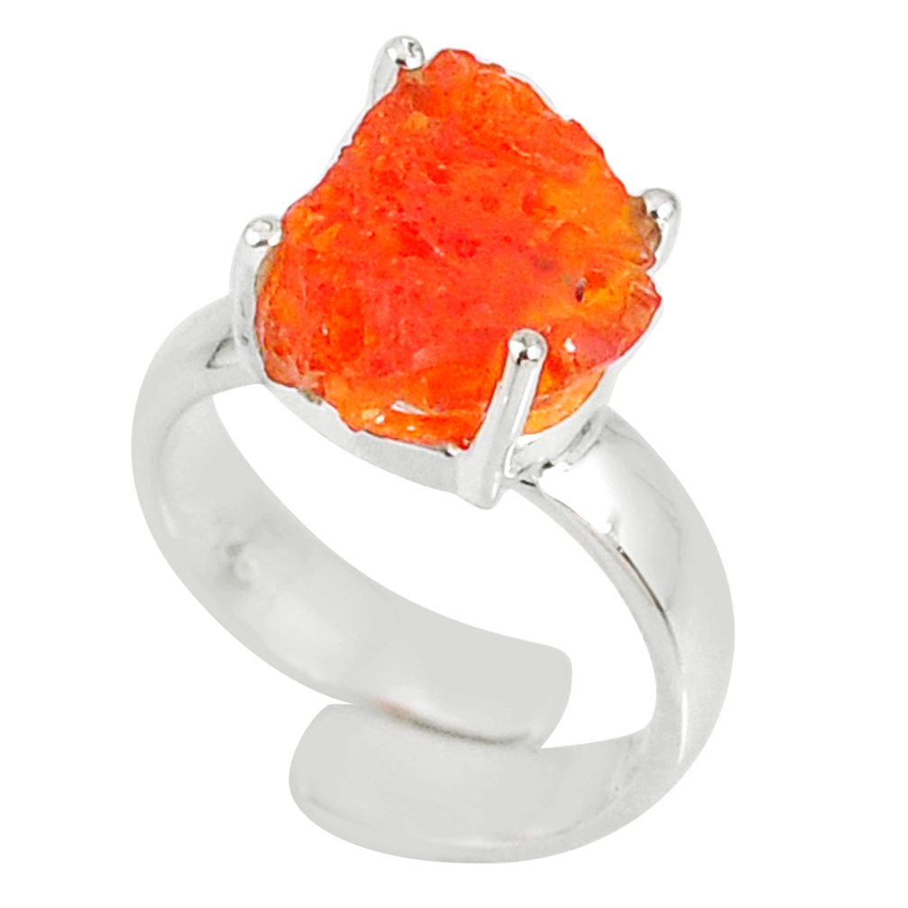 5.38cts natural mexican fire opal 925 silver adjustable ring size 4.5 r60126
