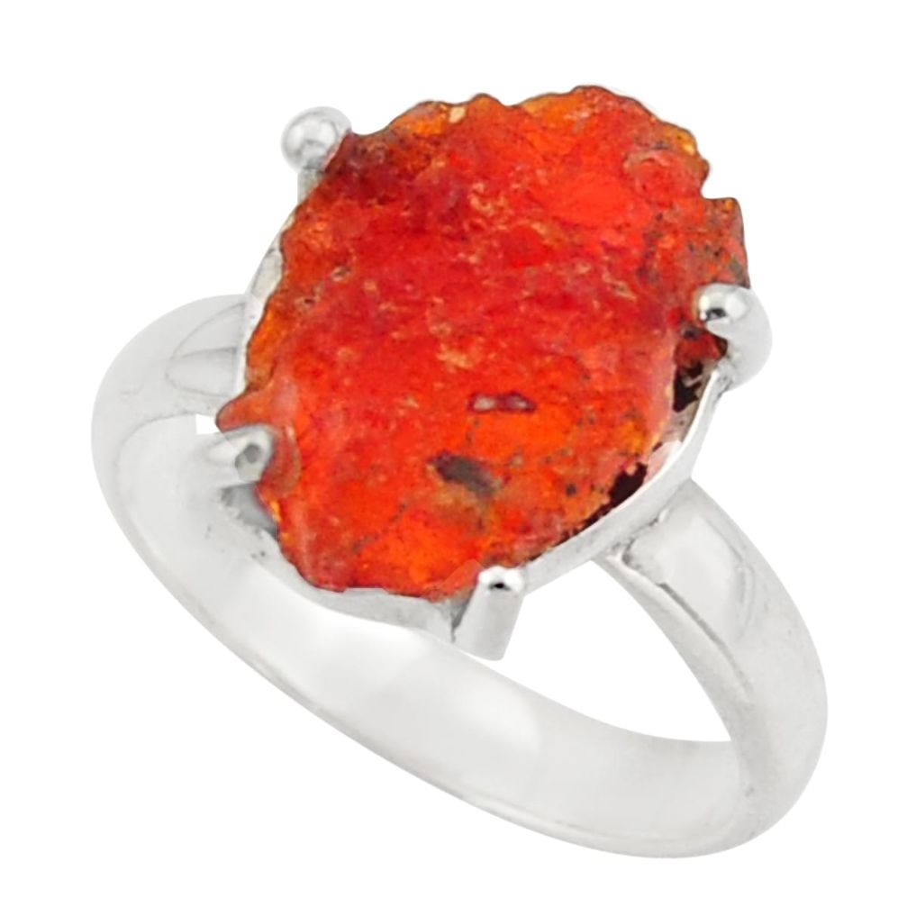 5.84cts natural mexican fire opal 925 silver solitaire ring size 6.5 d47495
