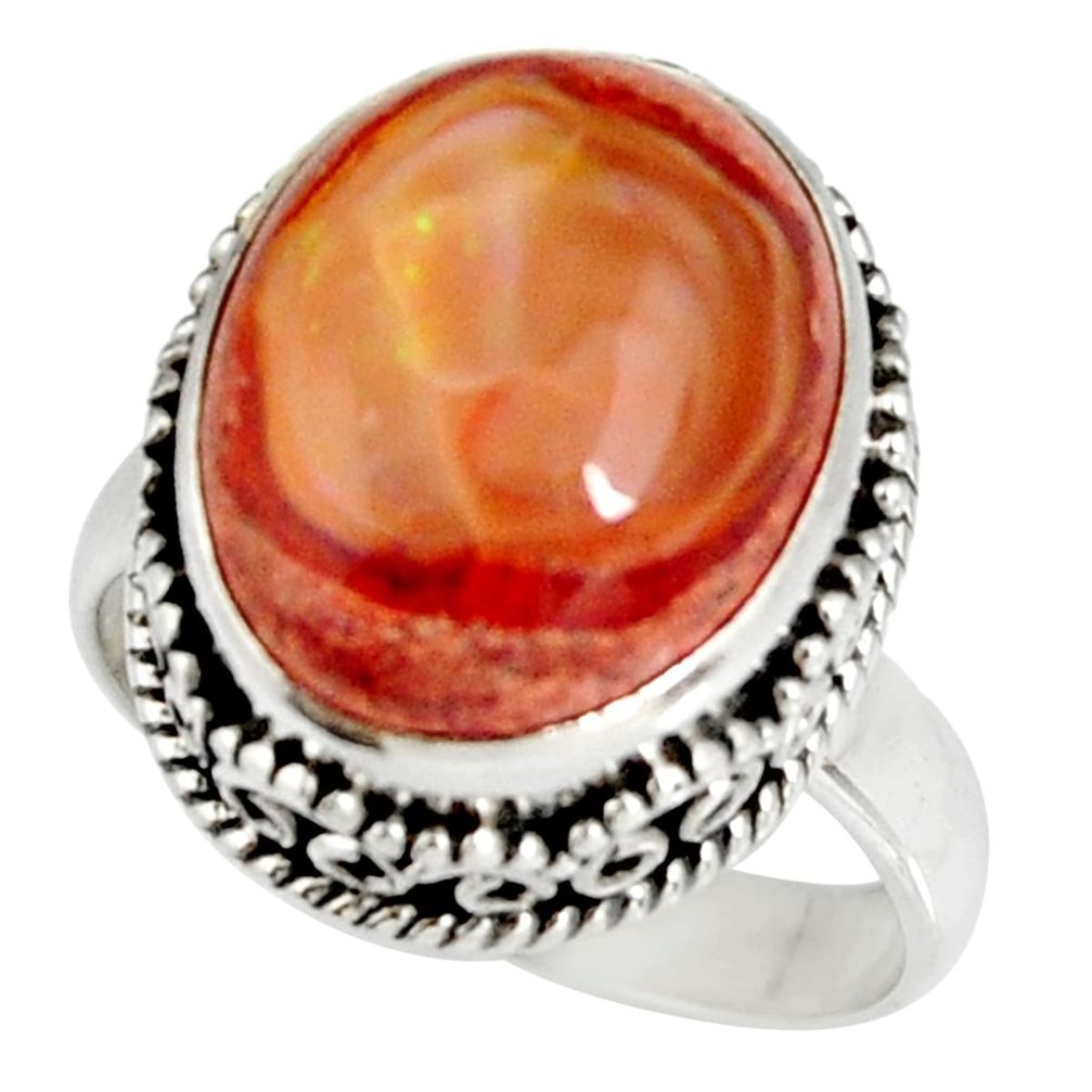 7.07cts natural mexican fire opal 925 silver solitaire ring size 6.5 r19264