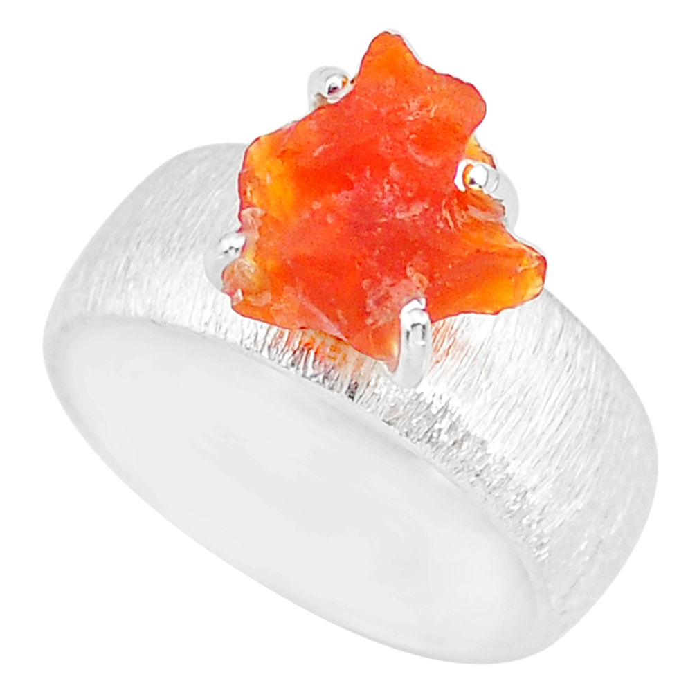 5.54cts natural mexican fire opal 925 silver solitaire ring size 8.5 r91582