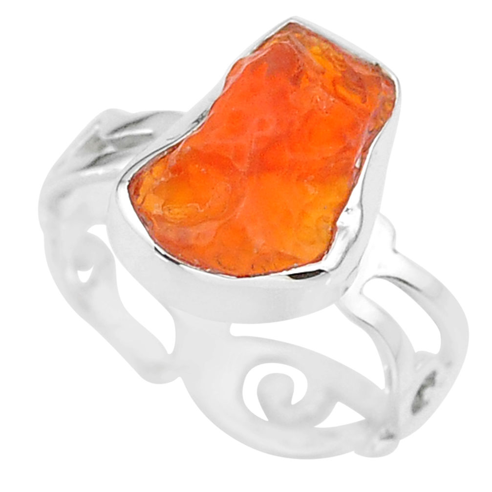 5.86cts natural mexican fire opal 925 silver solitaire ring size 6.5 r91645
