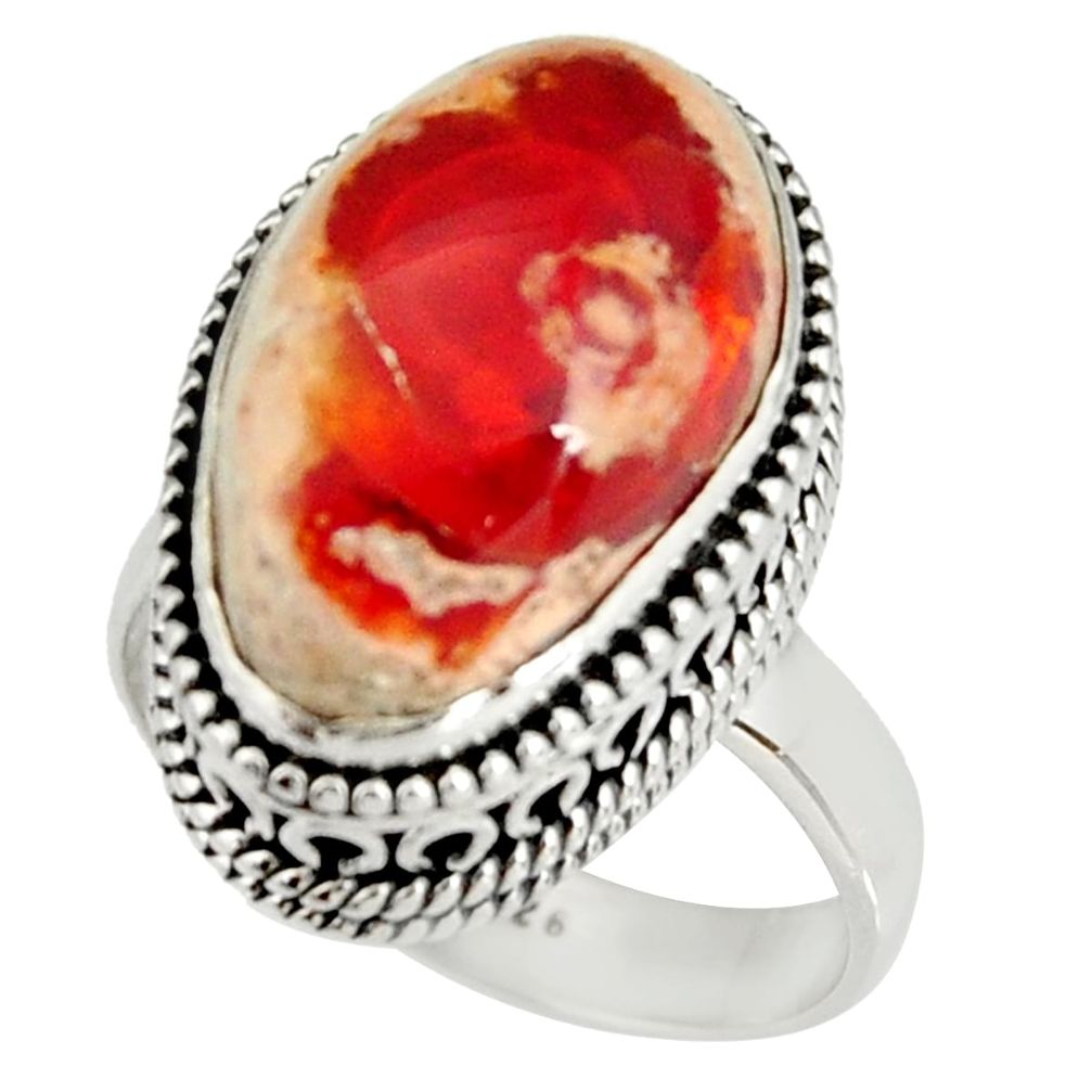 8.42cts natural mexican fire opal 925 silver solitaire ring size 7 r19269