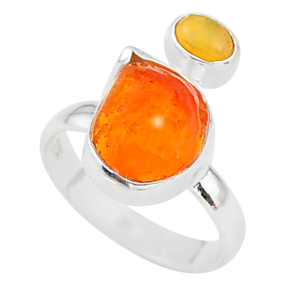 6.61cts natural mexican fire opal ethiopian opal 925 silver ring size 7 t10021
