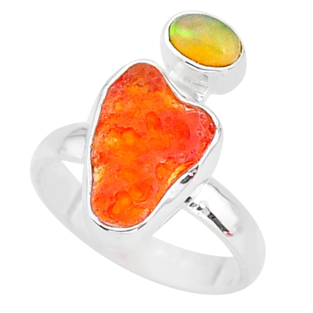 7.25cts natural mexican fire opal ethiopian opal 925 silver ring size 7 t10022