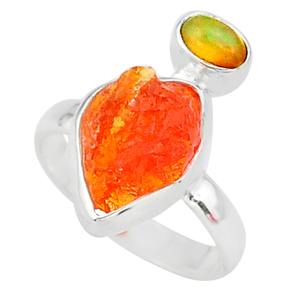 6.15cts natural mexican fire opal ethiopian opal 925 silver ring size 7 t10030