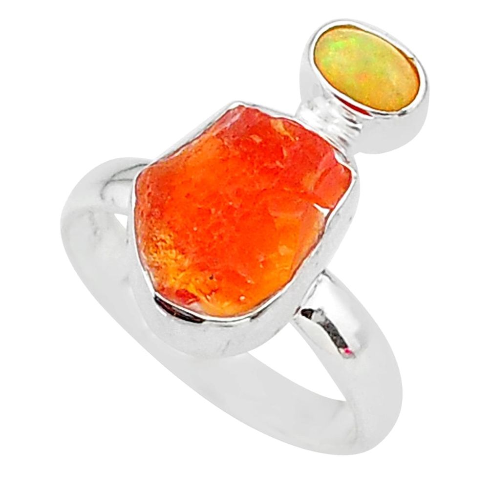 5.92cts natural mexican fire opal ethiopian opal 925 silver ring size 7 t10036