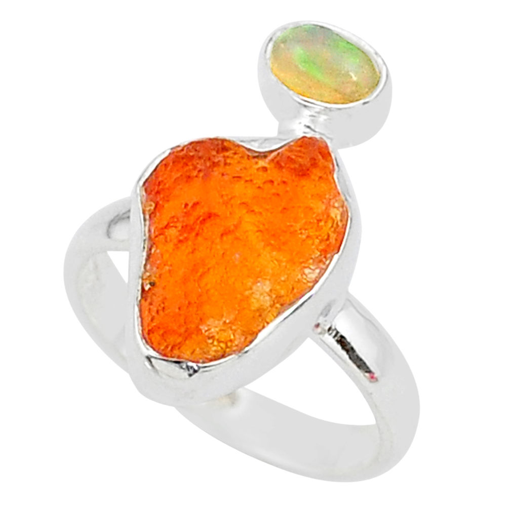 6.48cts natural mexican fire opal ethiopian opal 925 silver ring size 7 t10037