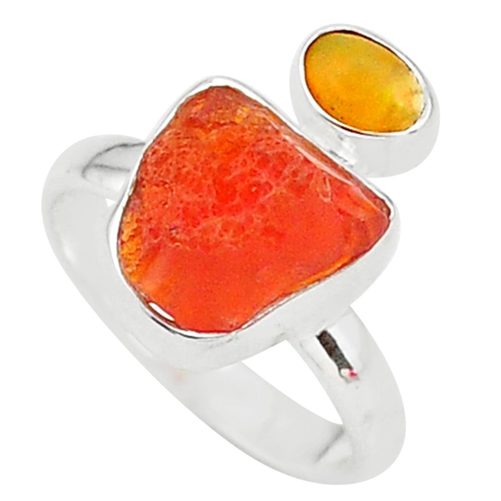 6.43cts natural mexican fire opal ethiopian opal 925 silver ring size 7 t10041