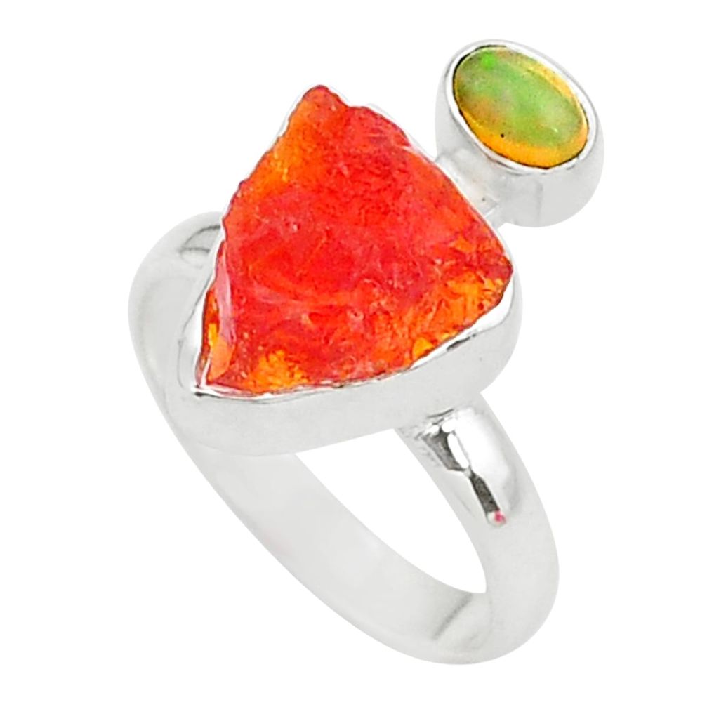 7.22cts natural mexican fire opal ethiopian opal 925 silver ring size 7 t10045