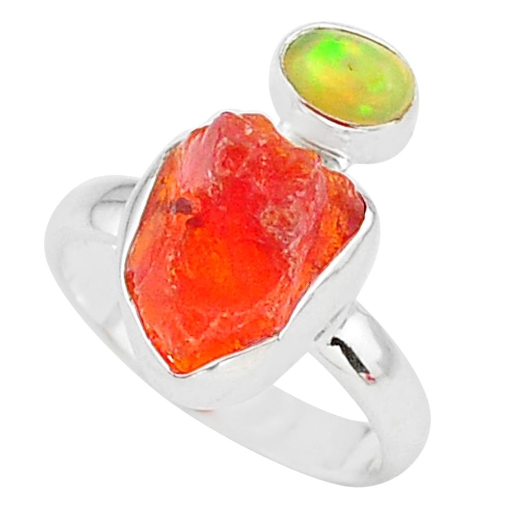 6.61cts natural mexican fire opal ethiopian opal 925 silver ring size 7 t10046