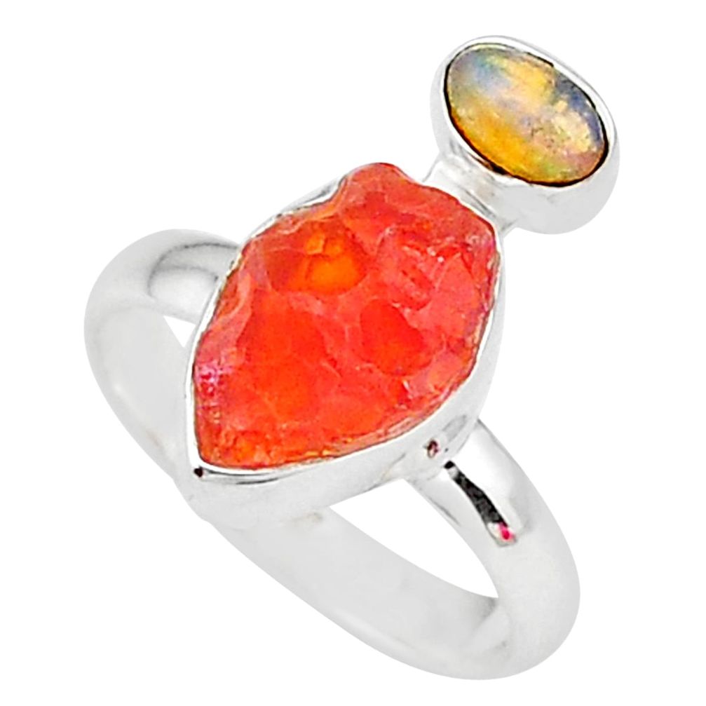 6.49cts natural mexican fire opal ethiopian opal 925 silver ring size 7 t10047