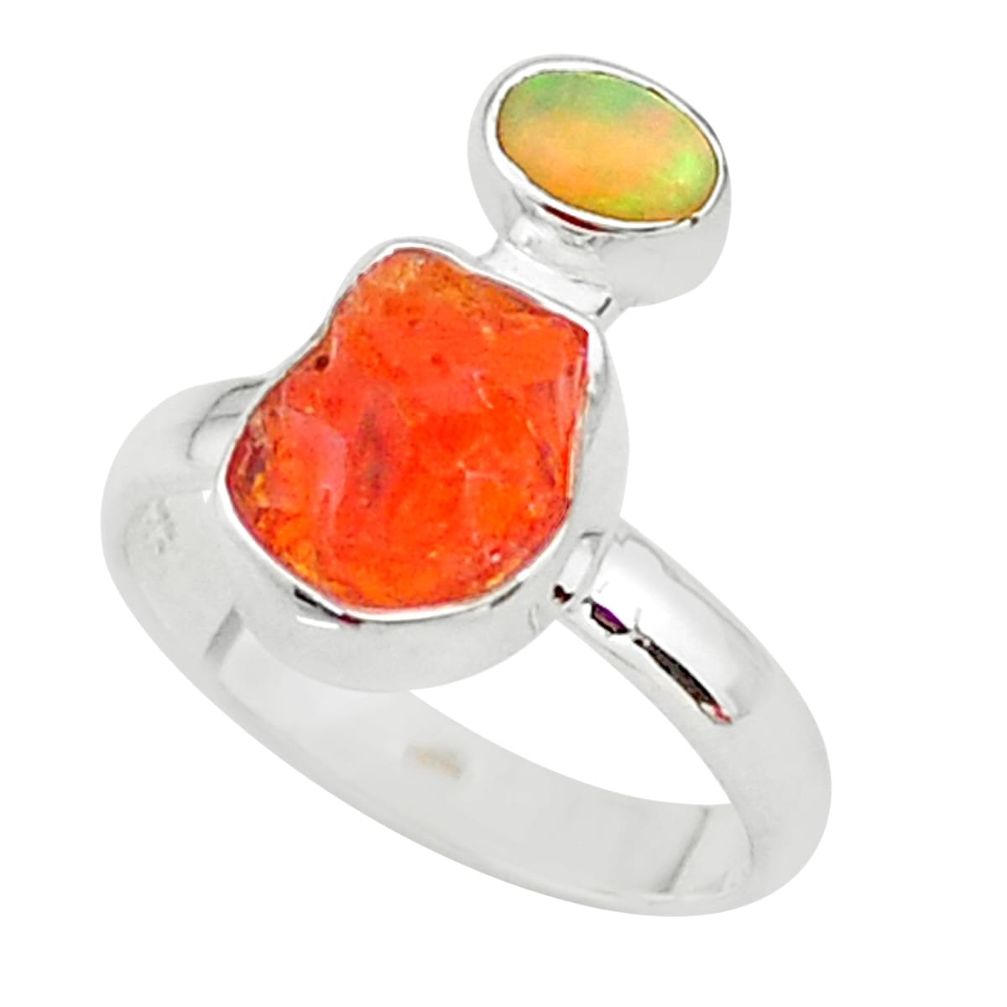 6.21cts natural mexican fire opal ethiopian opal 925 silver ring size 7 t10048