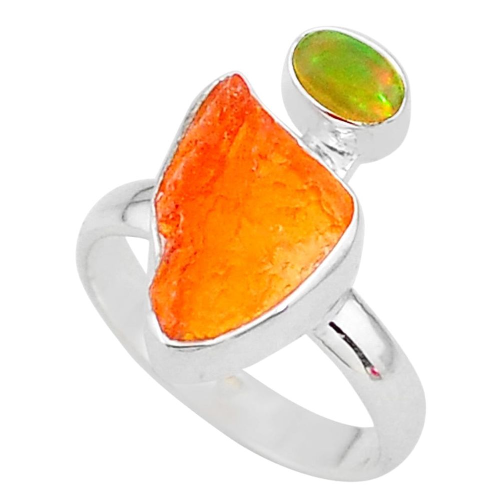 6.90cts natural mexican fire opal ethiopian opal 925 silver ring size 7 t10054