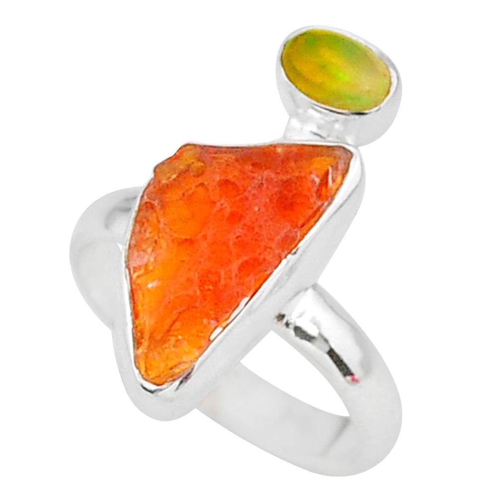 6.61cts natural mexican fire opal ethiopian opal 925 silver ring size 7 t10057