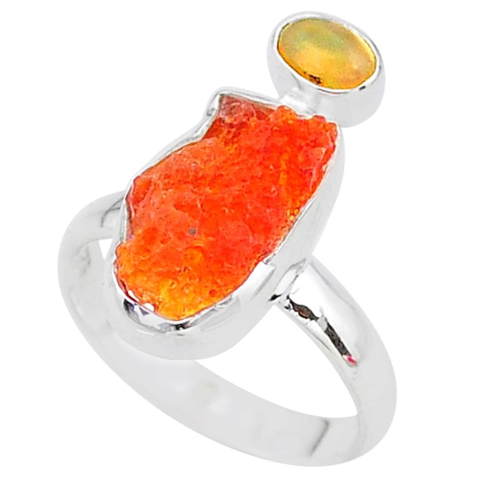 6.83cts natural mexican fire opal ethiopian opal 925 silver ring size 8 t10028