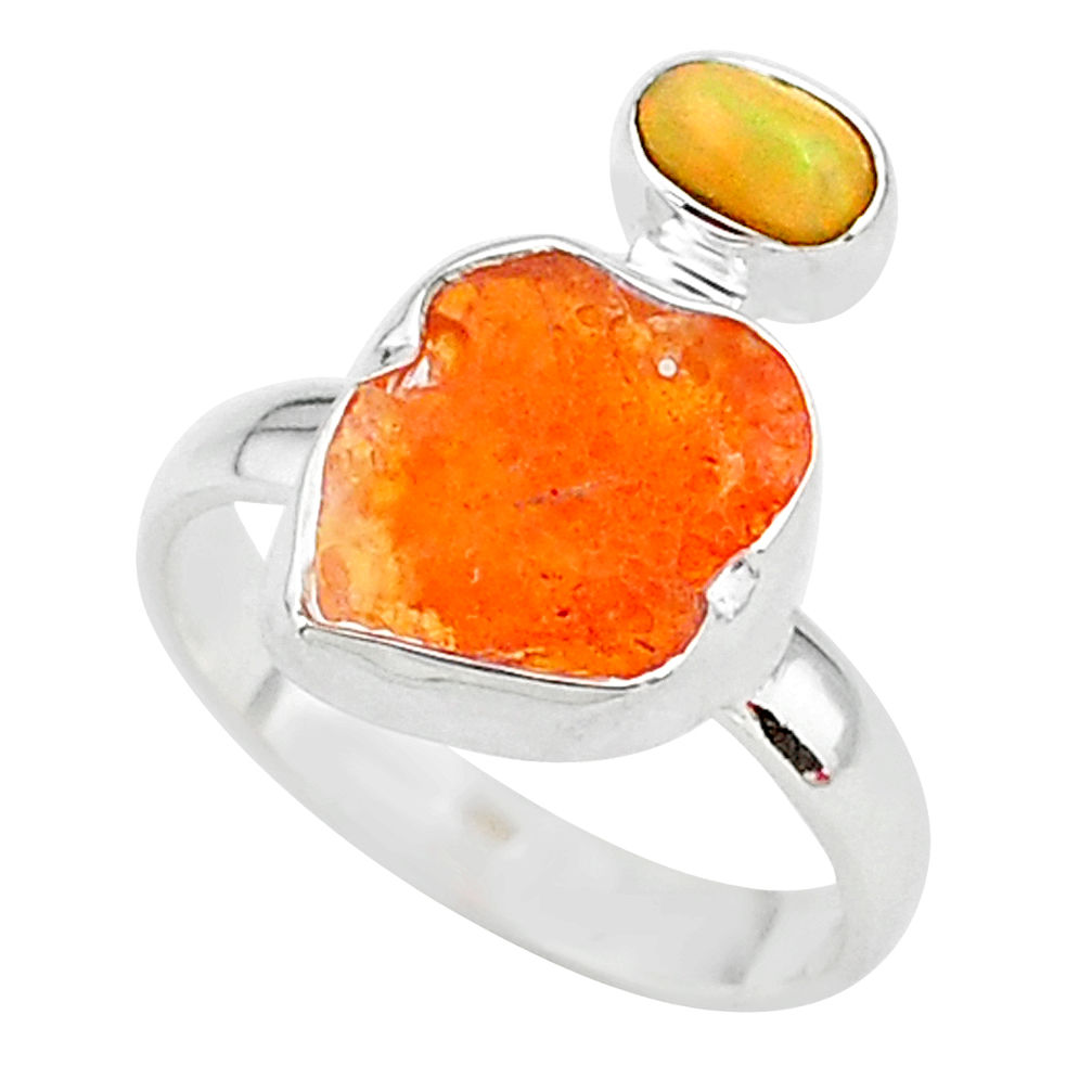 6.61cts natural mexican fire opal ethiopian opal 925 silver ring size 8 t10033