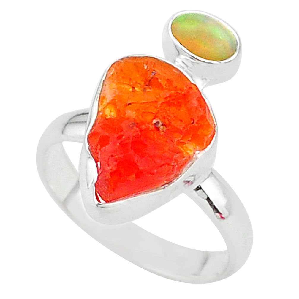 6.85cts natural mexican fire opal ethiopian opal 925 silver ring size 8 t10035
