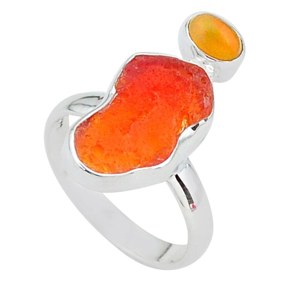 7.24cts natural mexican fire opal ethiopian opal 925 silver ring size 8 t10039