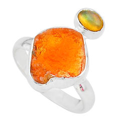 6.85cts natural mexican fire opal ethiopian opal 925 silver ring size 8 t10042