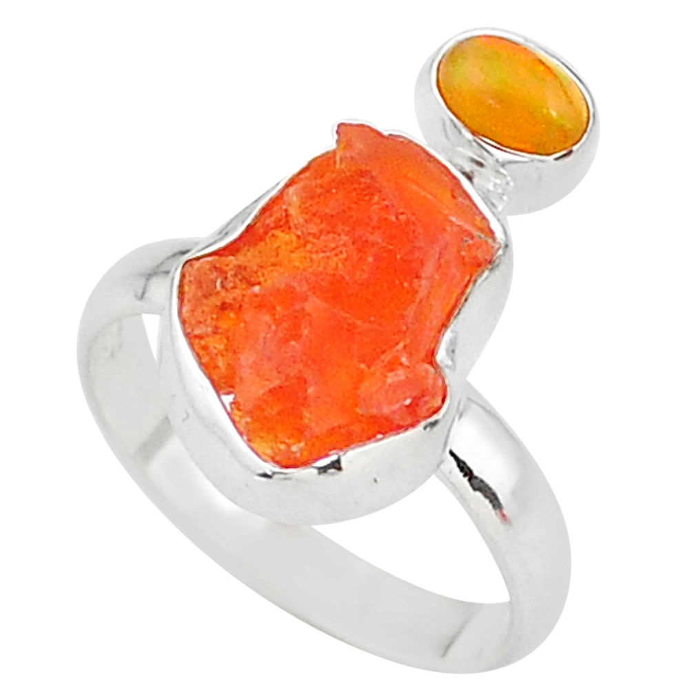 7.24cts natural mexican fire opal ethiopian opal 925 silver ring size 8 t10052