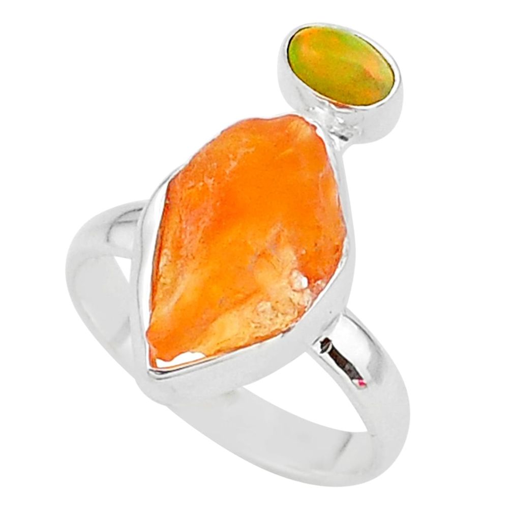 7.24cts natural mexican fire opal ethiopian opal 925 silver ring size 8 t10053