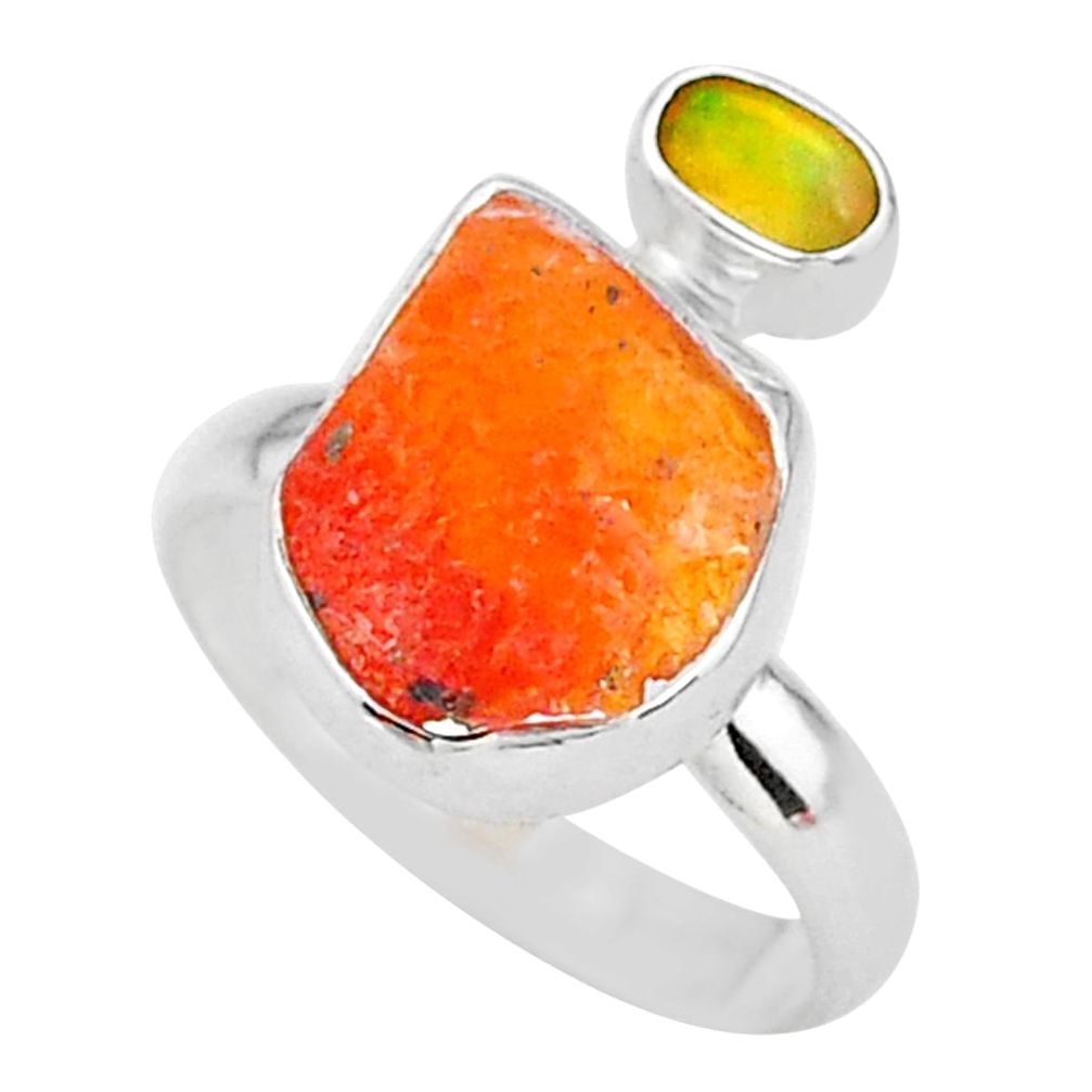 7.24cts natural mexican fire opal ethiopian opal 925 silver ring size 8 t10058