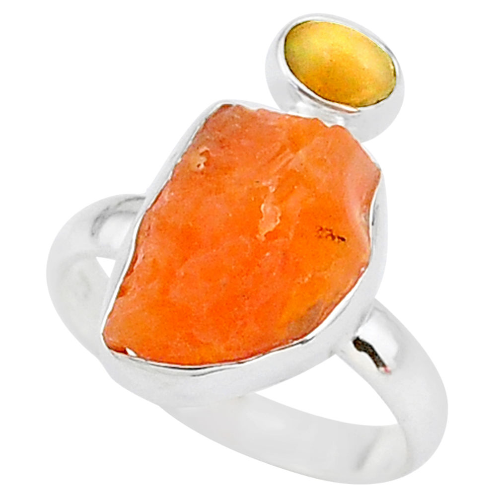 8.06cts natural mexican fire opal ethiopian opal 925 silver ring size 9 t10025