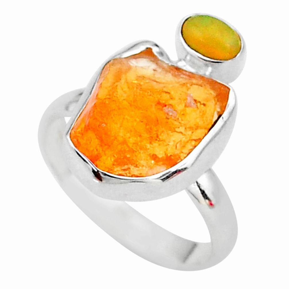 8.44cts natural mexican fire opal ethiopian opal 925 silver ring size 9 t10059
