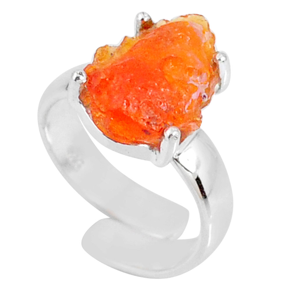 5.45cts natural mexican fire opal fancy silver adjustable ring size 4.5 r60132