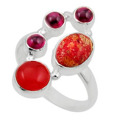 6.63cts natural mexican fire opal oval onyx garnet 925 silver ring size 8 y90805