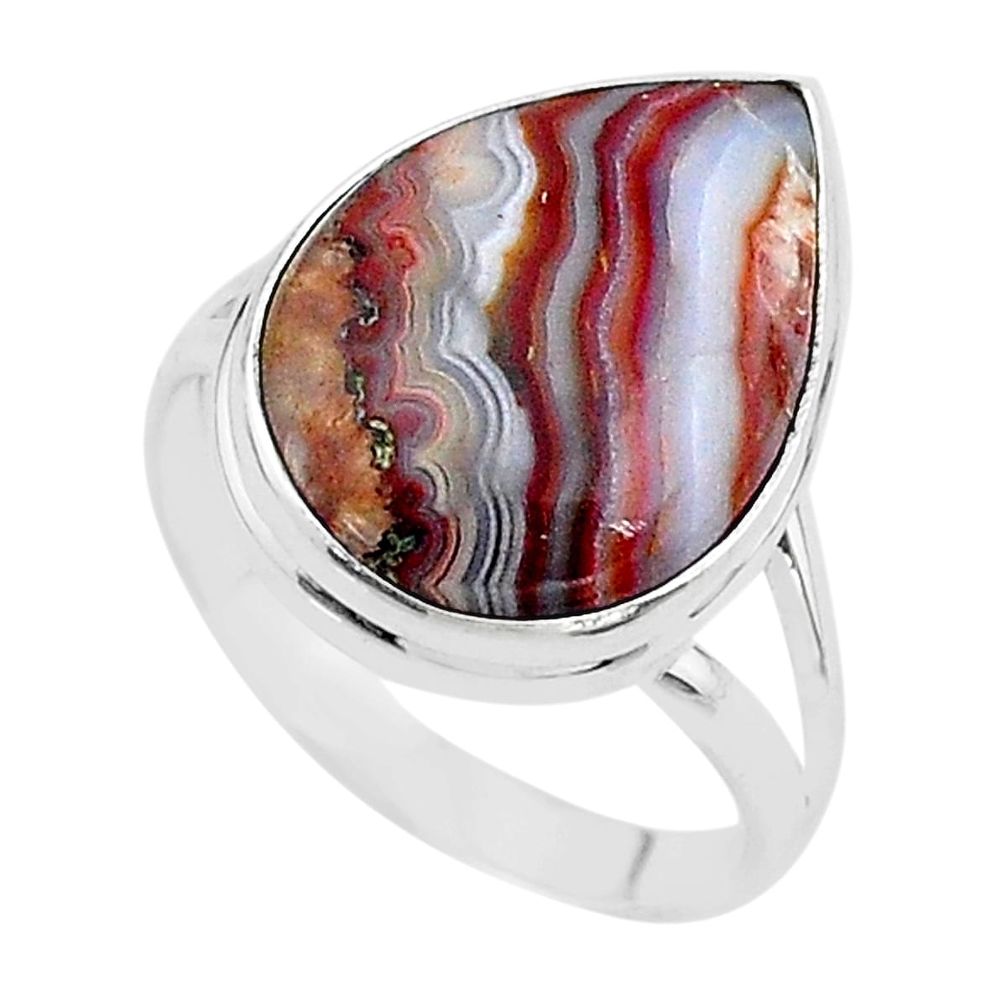 14.72cts natural mexican laguna lace agate 925 silver ring size 10.5 t17827