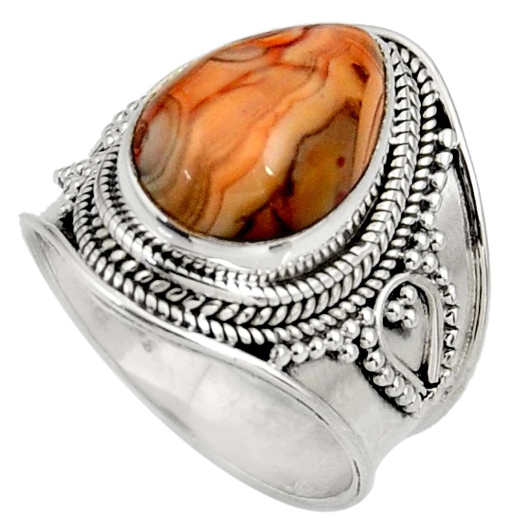 6.67cts natural mexican laguna lace agate silver solitaire ring size 7.5 d39005